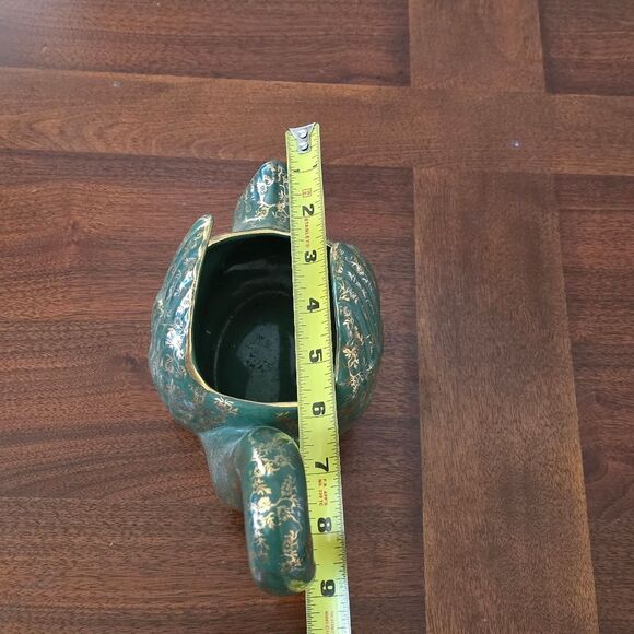 Vintage Green and Gold Ceramic Swan Fugurine Planter  Home Decor - Picture 3 of 8
